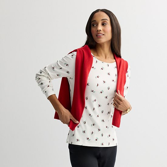 Petite Croft & Barrow® Crewneck Long-Sleeve Tee