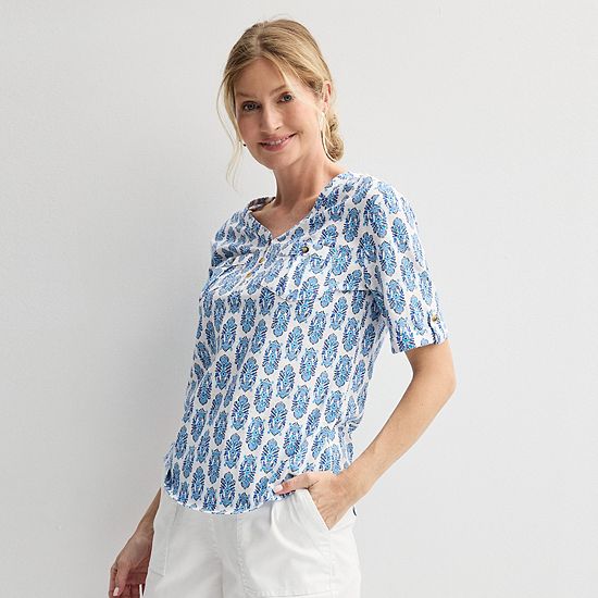 Women's Croft & Barrow® Elbow Sleeve Utility Henley Top