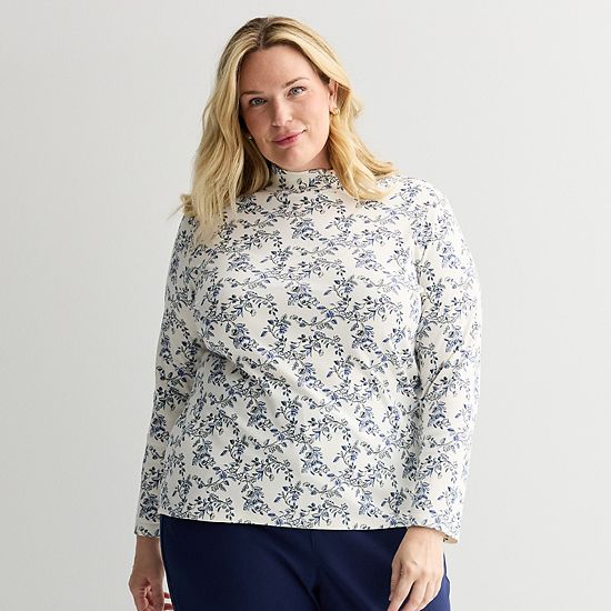 Plus Size Croft & Barrow® Essential Long-Sleeve Mockneck Top