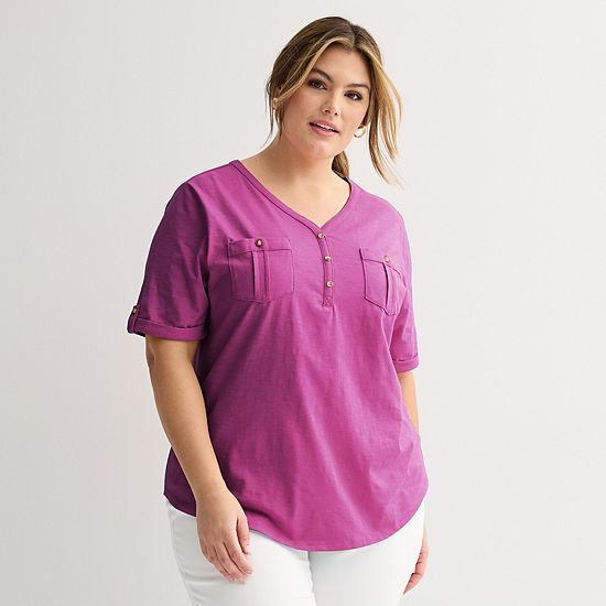 Plus Croft & Barrow® Elbow Sleeve Utility Henley Top