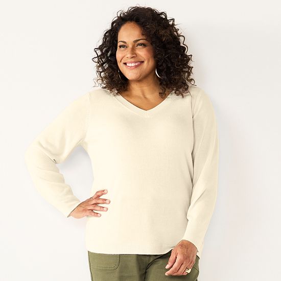 Plus Size Croft & Barrow® Extra Soft V-Neck Sweater