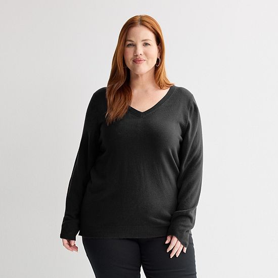 Plus Size Croft & Barrow® Extra Soft V-Neck Sweater