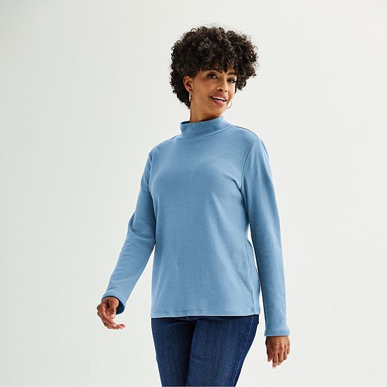Petite Croft & Barrow® Long Sleeve Mockneck Top