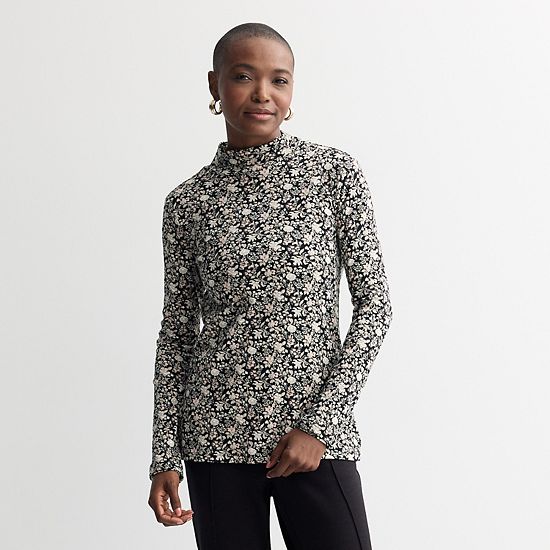 Petite Croft & Barrow® Long Sleeve Mockneck Top