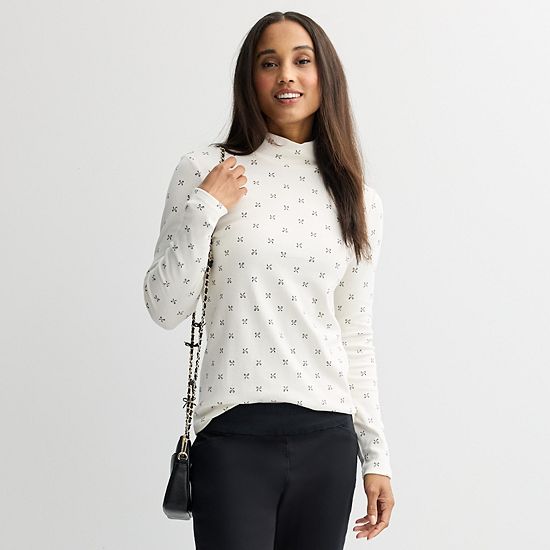 Petite Croft & Barrow® Long Sleeve Mockneck Top