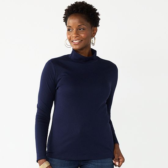 Petite Croft & Barrow® Long Sleeve Mockneck Top