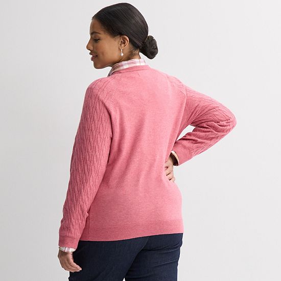 Plus Size Croft & Barrow® The Extra Soft Cabled Crew Neck Sweater