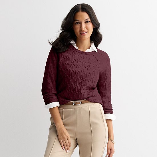 Women's Croft & Barrow® The Extra Soft Cabled Crew Neck Sweater