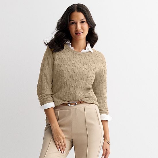 Women's Croft & Barrow® The Extra Soft Cabled Crew Neck Sweater