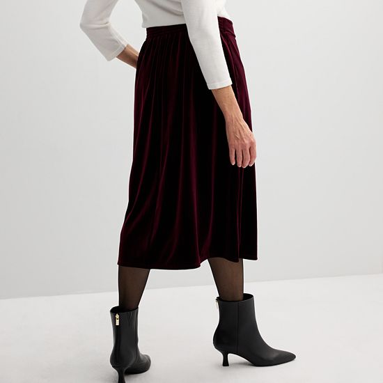 Petite Croft & Barrow® Velvet Midi Skirt