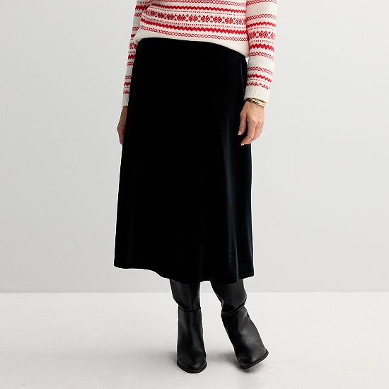 Petite Croft & Barrow® Velvet Midi Skirt