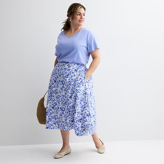 Plus Size Croft & Barrow® Button Front Midi Skirt