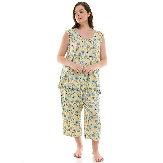 Plus Size Croft & Barrow® 2-Piece Ruffle Sleeveless Pajama Top & Capri Pants Sleep Set