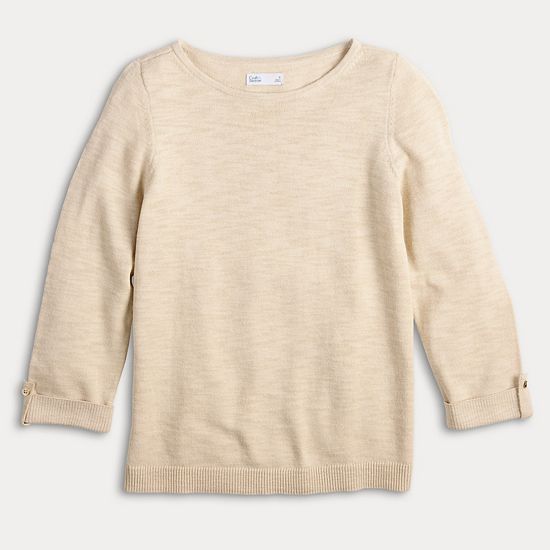 Women's Croft & Barrow® Boatneck Button Tab Sleeve Pullover Sweater