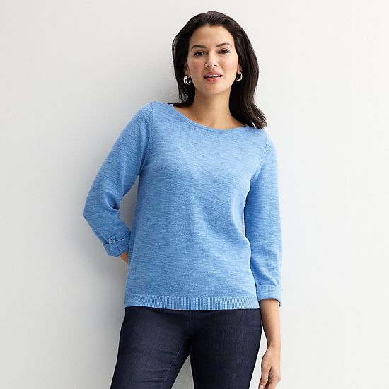 Women's Croft & Barrow® Boatneck Button Tab Sleeve Pullover Sweater