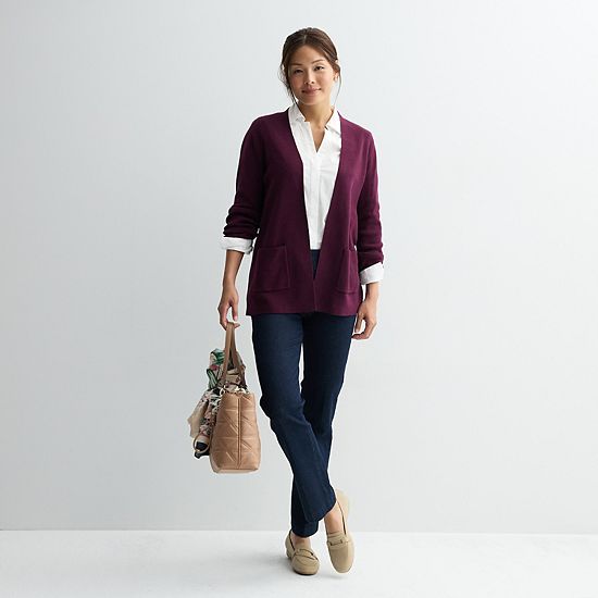 Petite Croft & Barrow® Polished Open Front Cardigan