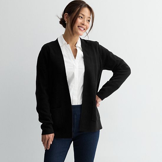 Petite Croft & Barrow® Polished Open Front Cardigan