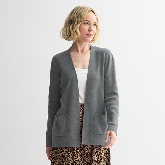 Petite Croft & Barrow® Polished Open Front Cardigan