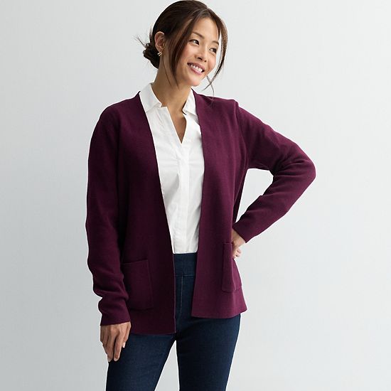 Petite Croft & Barrow® Polished Open Front Cardigan