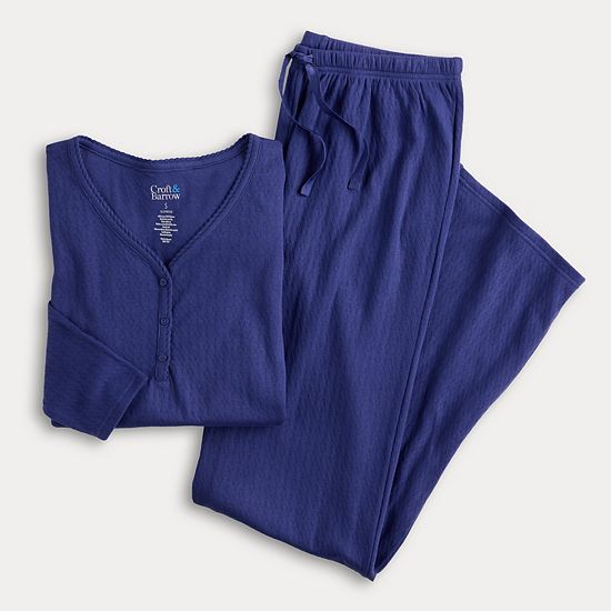 Petite Croft & Barrow® Long Sleeve Textured Knit Pajama Top & Pajama Bottoms Set