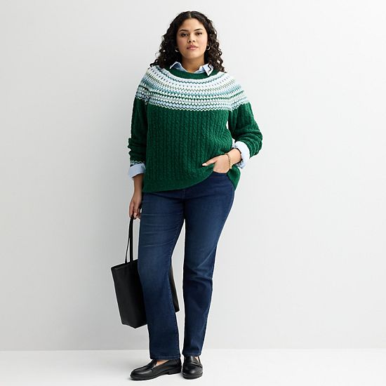 Plus Size Croft & Barrow® Diamond Fairisle Cable Sweater