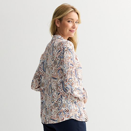 Women's Croft & Barrow Drapey Button Down Long Sleeve Shirt