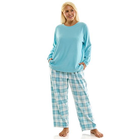 Plus Size Croft & Barrow® 2-pc. Cozy Ribbed Pajama Top & Printed Pajama Bottoms Set