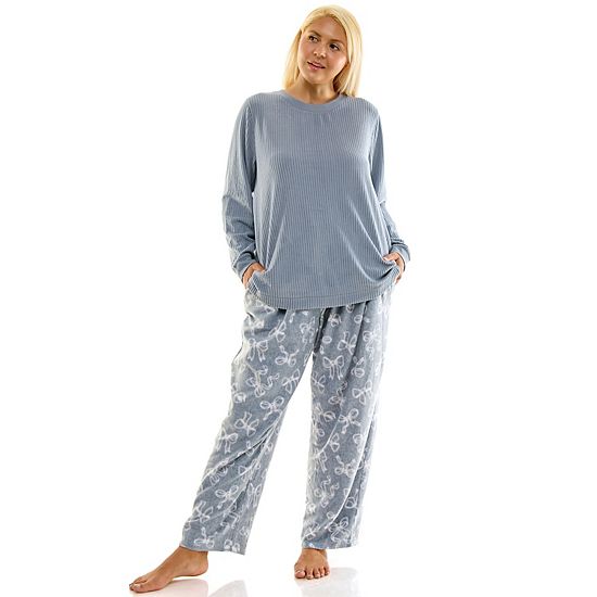 Plus Size Croft & Barrow® 2-pc. Cozy Ribbed Pajama Top & Printed Pajama Bottoms Set