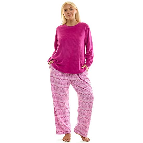 Plus Size Croft & Barrow® 2-pc. Cozy Ribbed Pajama Top & Printed Pajama Bottoms Set