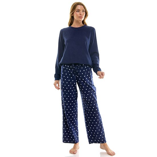 Petite Croft & Barrow® 2-pc. Cozy Ribbed Pajama Top & Printed Pajama Bottoms Set