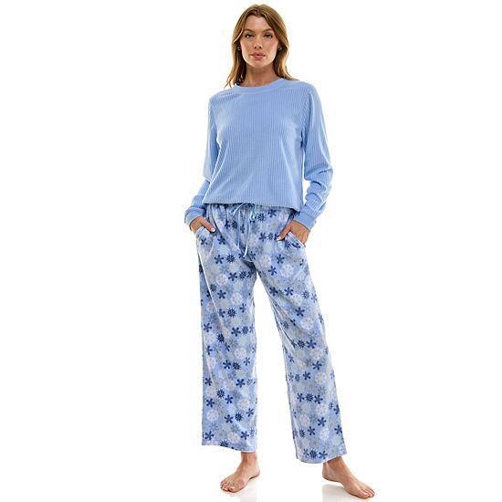 Petite Croft & Barrow® 2-pc. Cozy Ribbed Pajama Top & Printed Pajama Bottoms Set