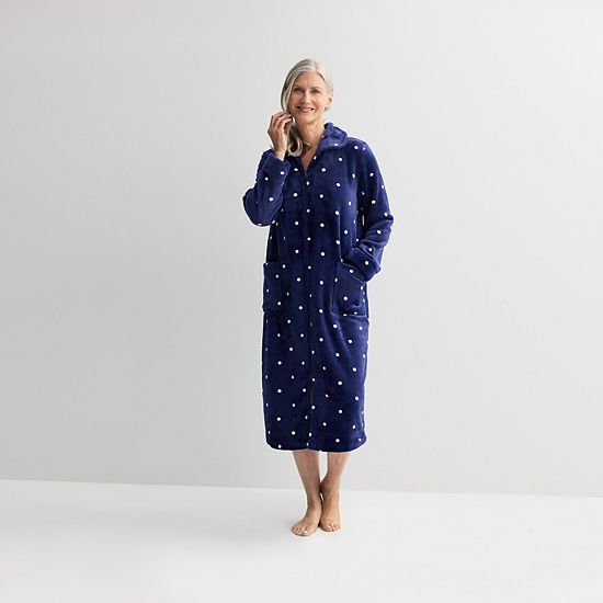 Petite Croft & Barrow® Long Plush Zip Front Robe