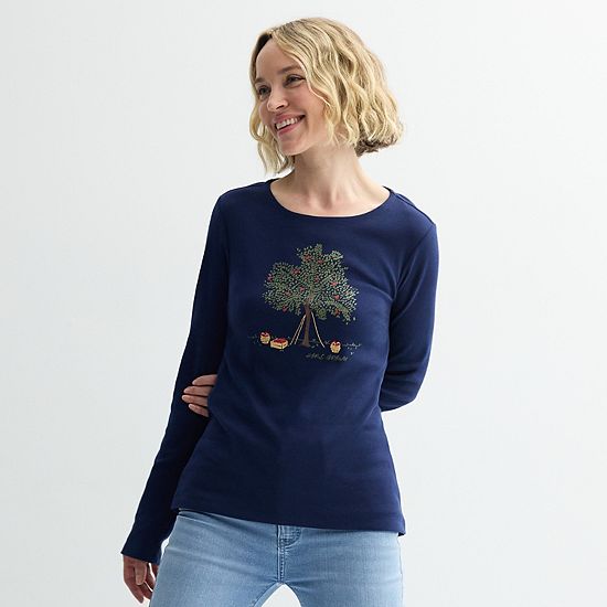 Women's Croft & Barrow® Long Sleeve Harvest Motif Tee