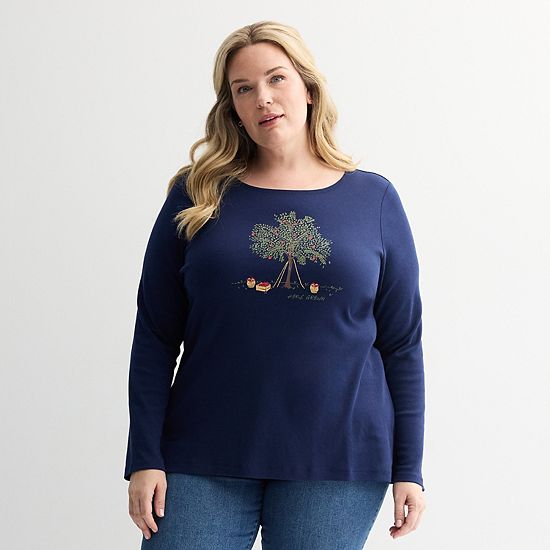 Plus Size Croft & Barrow® Harvest Motif Tee With Rounded Hem