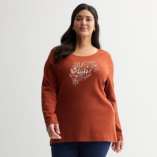 Plus Size Croft & Barrow® Harvest Motif Tee With Rounded Hem