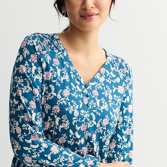 Women's Croft & Barrow® Smocked Henley Blouse