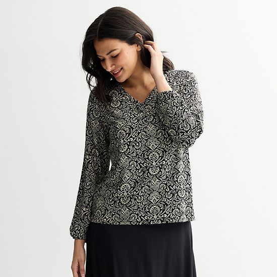 Women's Croft & Barrow® Smocked Henley Blouse