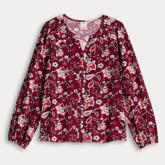 Women's Croft & Barrow Long Sleeve Y-Neck Tee