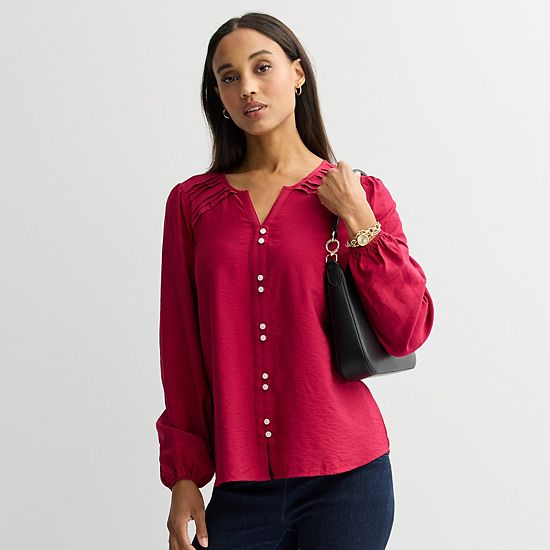 Women's Croft & Barrow Long Sleeve Y-Neck Tee