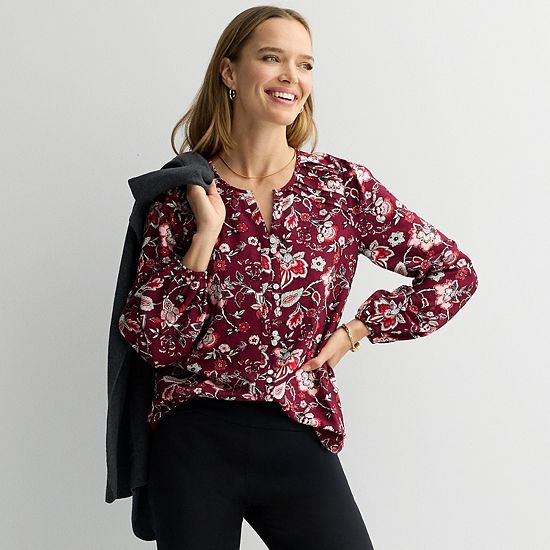 Women's Croft & Barrow Long Sleeve Y-Neck Tee
