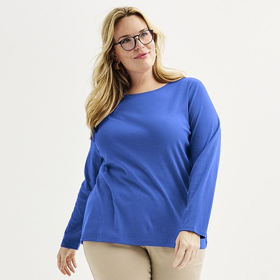 Plus Size Croft & Barrow® Essential Crewneck Long Sleeve Tee