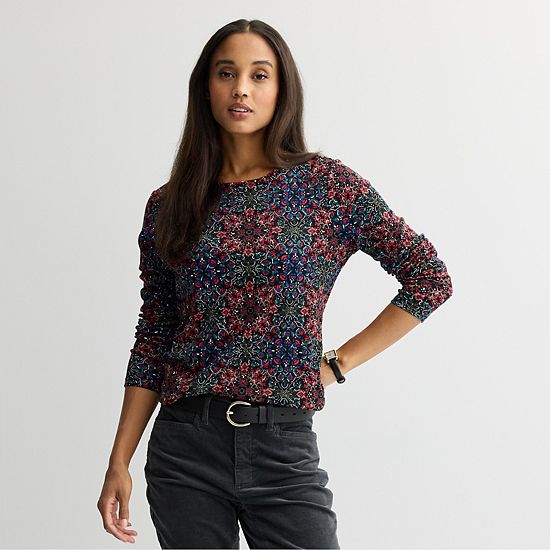  Petite Croft & Barrow® Crewneck Long-Sleeve Tee