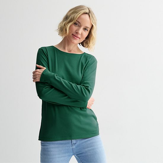  Petite Croft & Barrow® Crewneck Long-Sleeve Tee