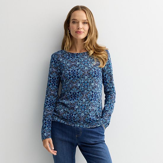 Petite Croft & Barrow® Crewneck Long-Sleeve Tee