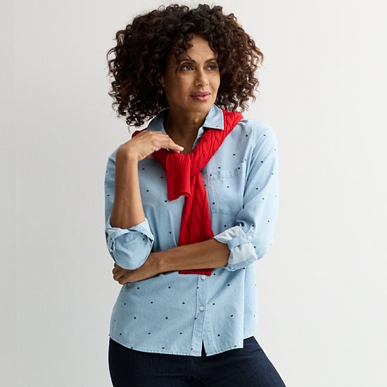  Women's Croft & Barrow® Essential One Pocket Button Down Shirt