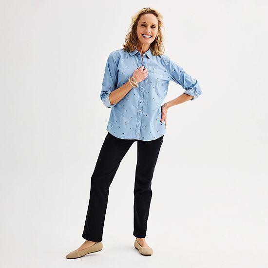  Women's Croft & Barrow® Essential One Pocket Button Down Shirt
