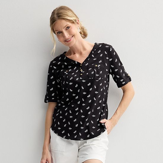  Women's Croft & Barrow® Elbow Sleeve Utility Henley Top