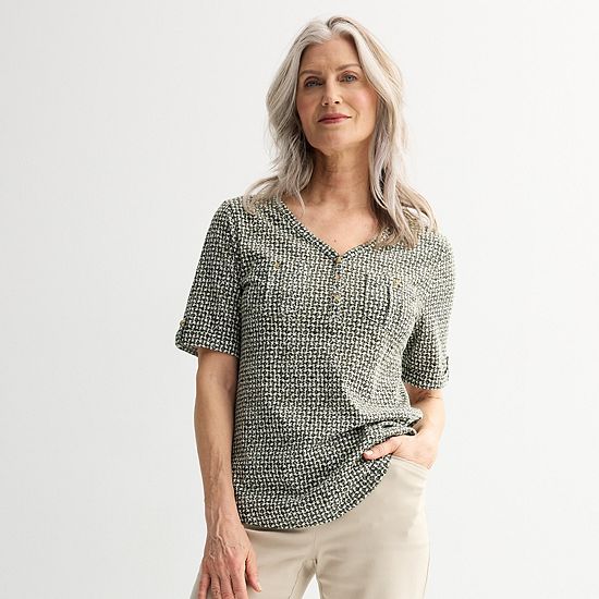 Women's Croft & Barrow® Elbow Sleeve Utility Henley Top