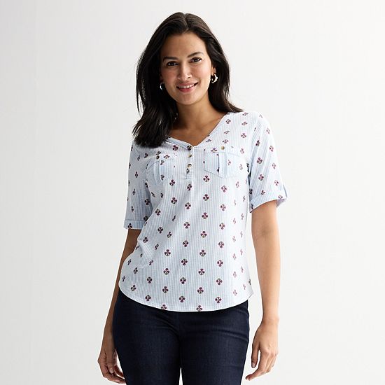  Women's Croft & Barrow® Elbow Sleeve Utility Henley Top