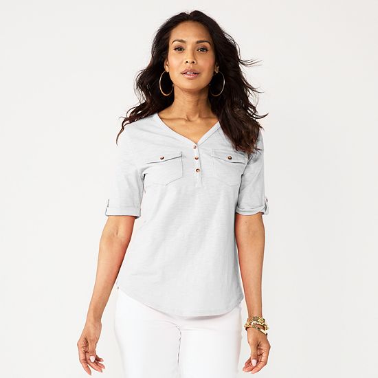  Women's Croft & Barrow® Elbow Sleeve Utility Henley Top